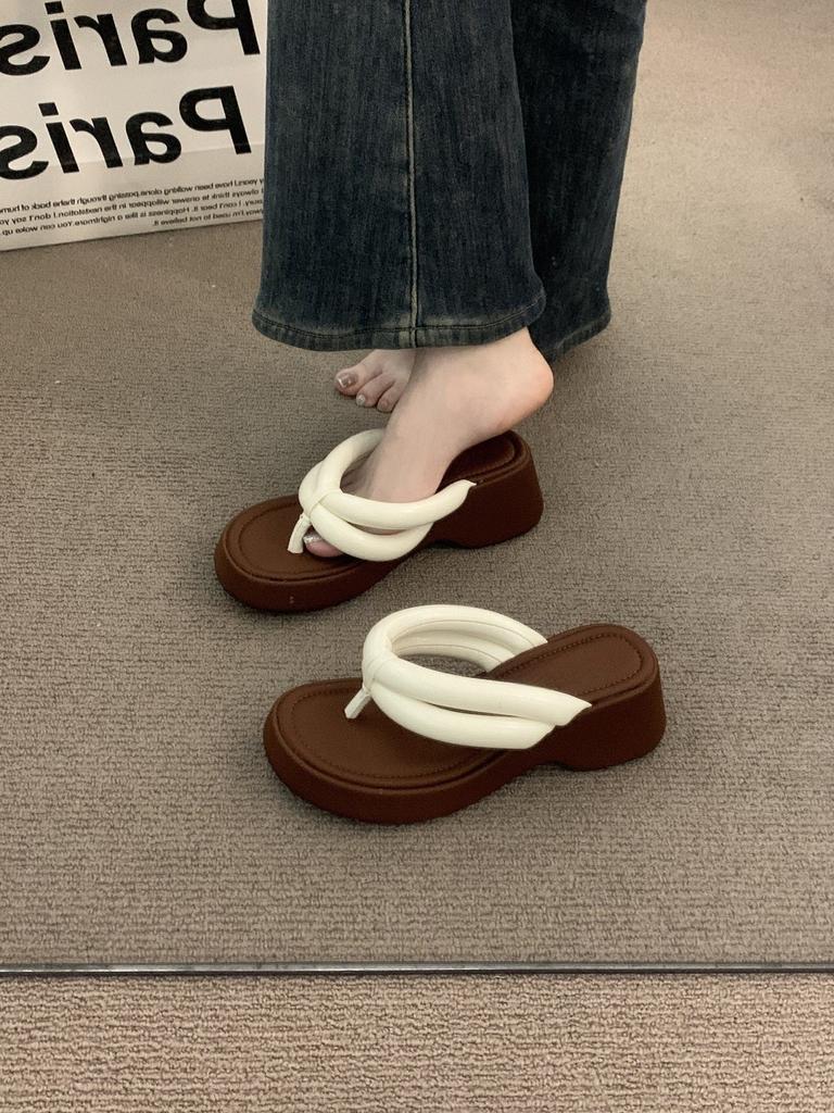 Niche muffin wedge heel fairy toe sandals female with skirt inner height-increasing slippers