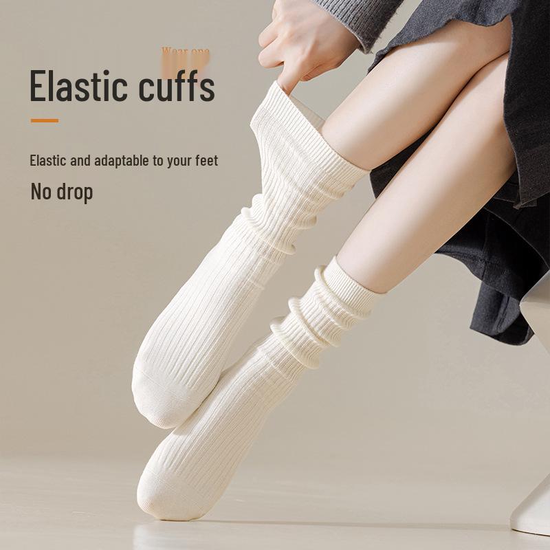 Women's Antibacterial Cotton Knee-High Socks - Soft, Breathable, Solid Color, Versatile for Spring & Autumn