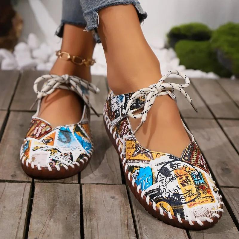 Fashion Women's Flat Shoes 2024 Autumn New Trendy Graffiti Lady Casual Shoes Soft and Comfortable Outdoor Walking Shoes Zapatos De Mujer