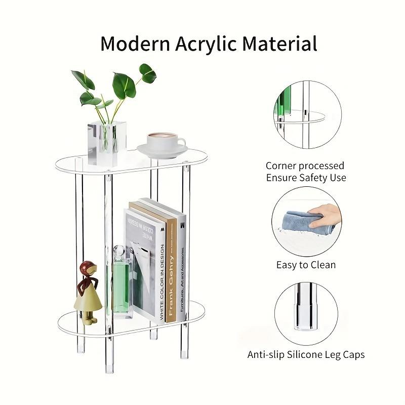 Acrylic Oval Side Table, 2-Layer Bedside Table, Perfect for Storage in Living Room, Bedroom and Bathroom