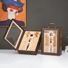 Single/Double Leather Box Wine Bottle Box Luxury Handle Wooden  Organizer Gift Wood Wine Holder for 2 Red Wine Packaging