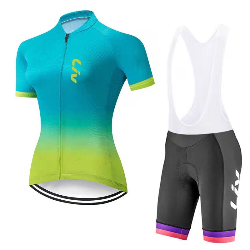 Cycling Jersey Set Women's Summer Cycling Bib Sponge Cushion Road Bike Cycling Top Moisture Wicking Quick Drying Clothes