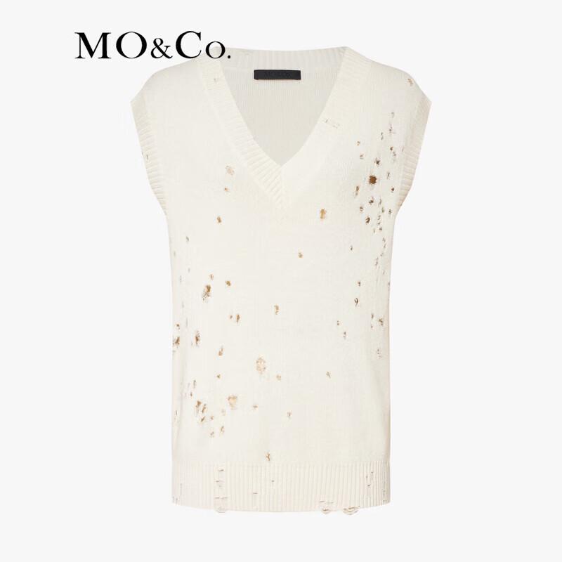 MO&Co. Wool-Cashmere V-Neck Distressed Knit Vest