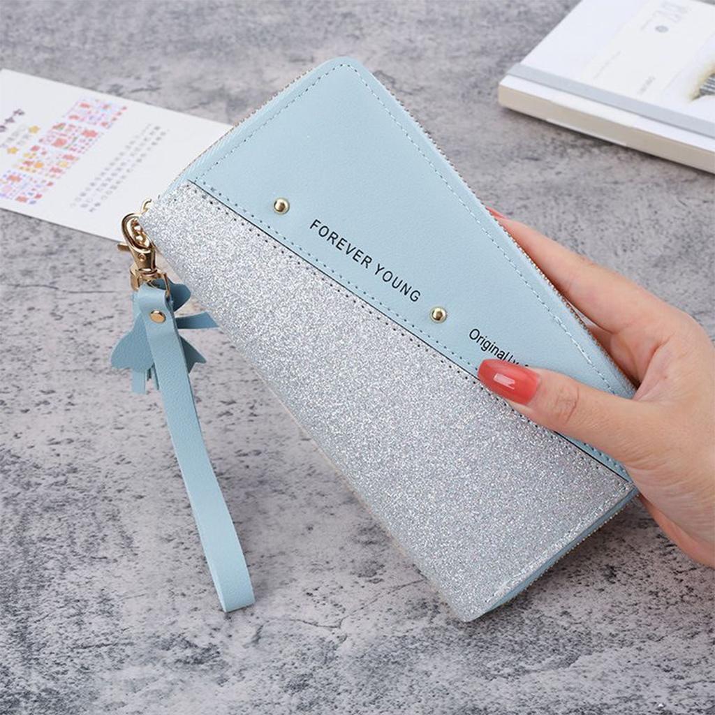 Long Zipper Wallet Ladies Spliced Color Block Tassel Versatile Card Holder Mobile Phone Bag Fashionable Ladies Accessories