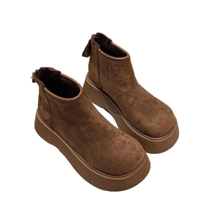 Retro thick-soled women's new small men are taller and thinner, and then zipper short boots.