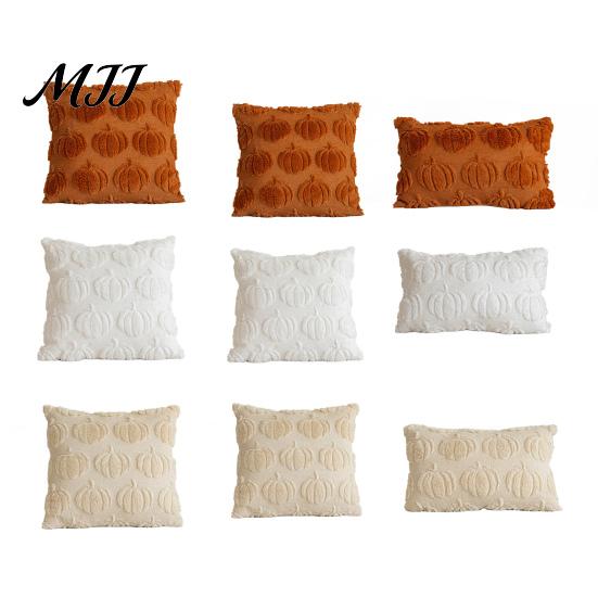 Fall Decor Pillow Case Pumpkin Pattern Pillowcase Solid Color Hide Zipper Soft Wool Pillowcases Velvet Halloween Cushion Cover Home Durable