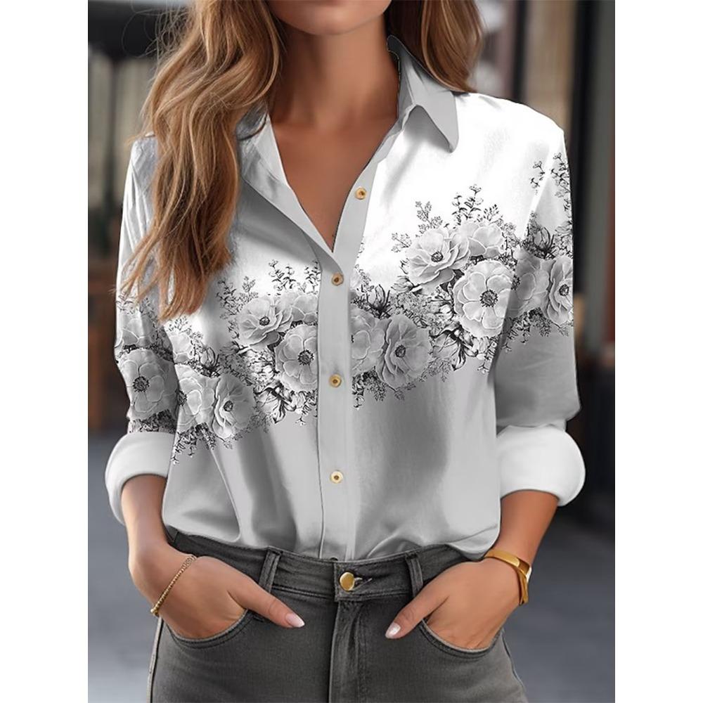 Women shirts & blouses Pink Light Green Floral Button Print Long Sleeve Elegant shirt party Fashion Shirt Female clothing Blouse