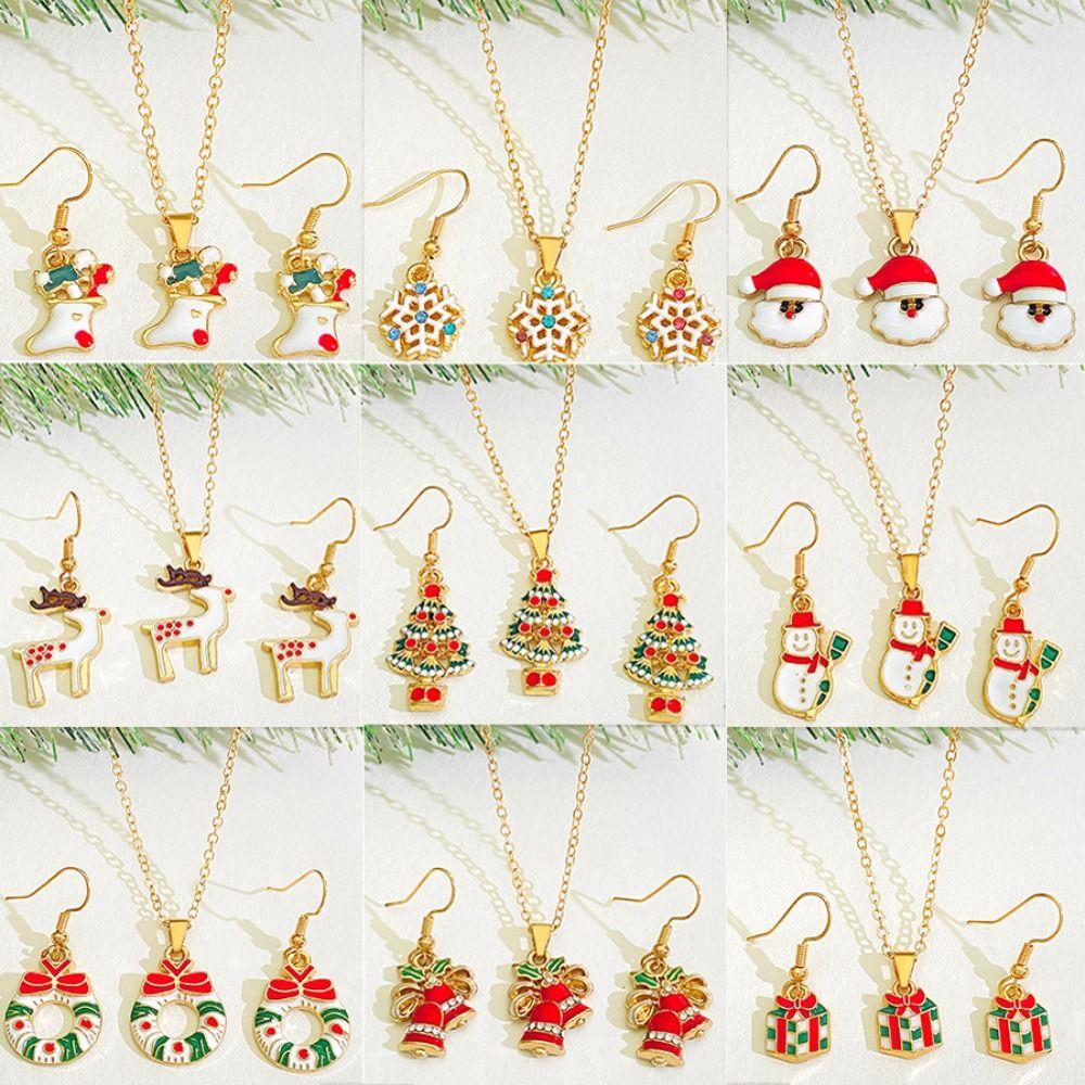 Santa Christmas  Jewelry Set Christmas Tree Xmas Dangle Earring Vintage   Decoration