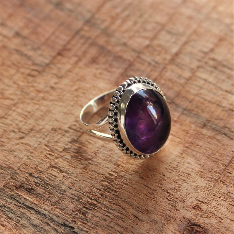 Natürlicher Lila Amethyst Ring 925 Sterling Silber Ring, Echter Edelstein Ring, handgefertigter Schmuck, Neujahrsgeschenk, Valentinstagsgeschenk,