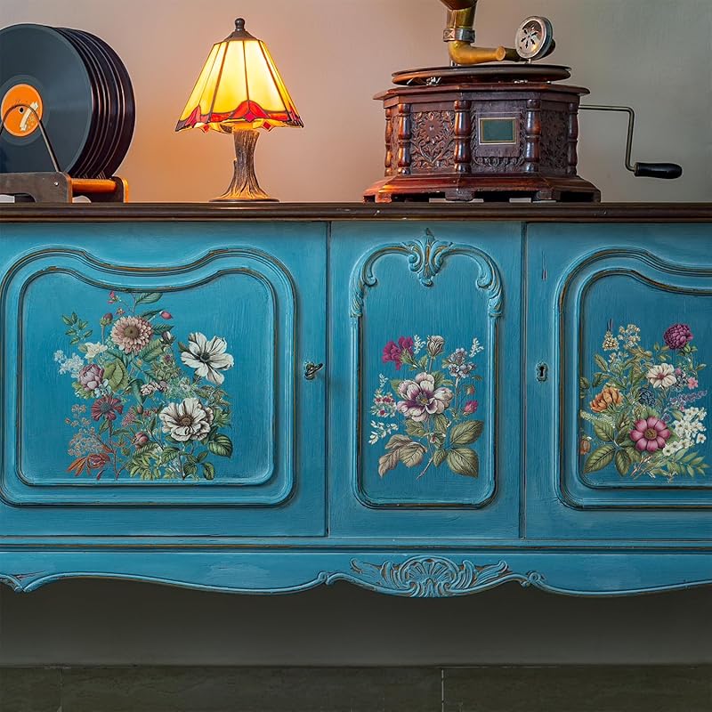 Vintage Stylish Design Rub on Transfers for Furniture, Matte Finish Floral UV DTF Stickers, Unique Patterns for DIY Nightstand, Wardrobe, Cabinet,