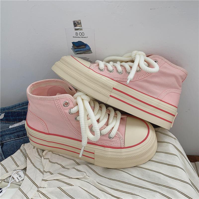 Autumn mid-top platform student canvas shoes women's dopamine board shoes sports and leisure women's shoes