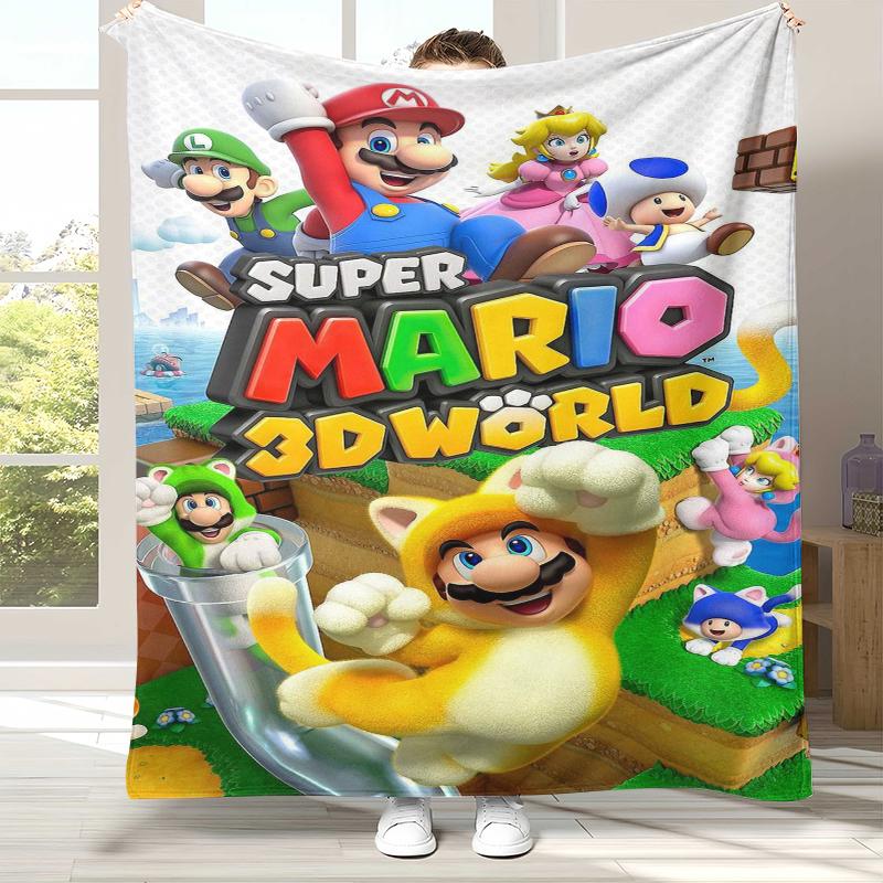 Retro M-Mario Bros Game Cartoon Flannel Blanket,Ultra Soft Warm Plush Throw for Home Bedroom Bed Sofa Cover Camping Picnic gift