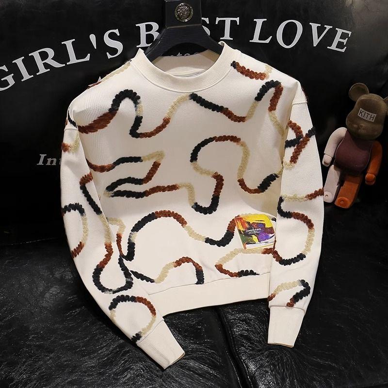 Spring Autumn Men's 2024 New Splicing Pullover O-Neck Printed Fashion Loose Minimalist Casual Versatile Long Sleeve Sweatshirts