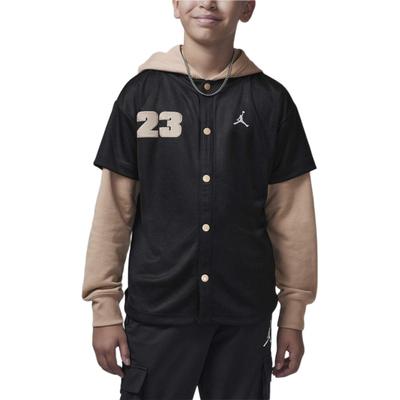 Jordan Giacca con cappuccio finta a due pezzi con logo Jumpman, lettera e numero, giacche per bambini, nero HQ7130-010