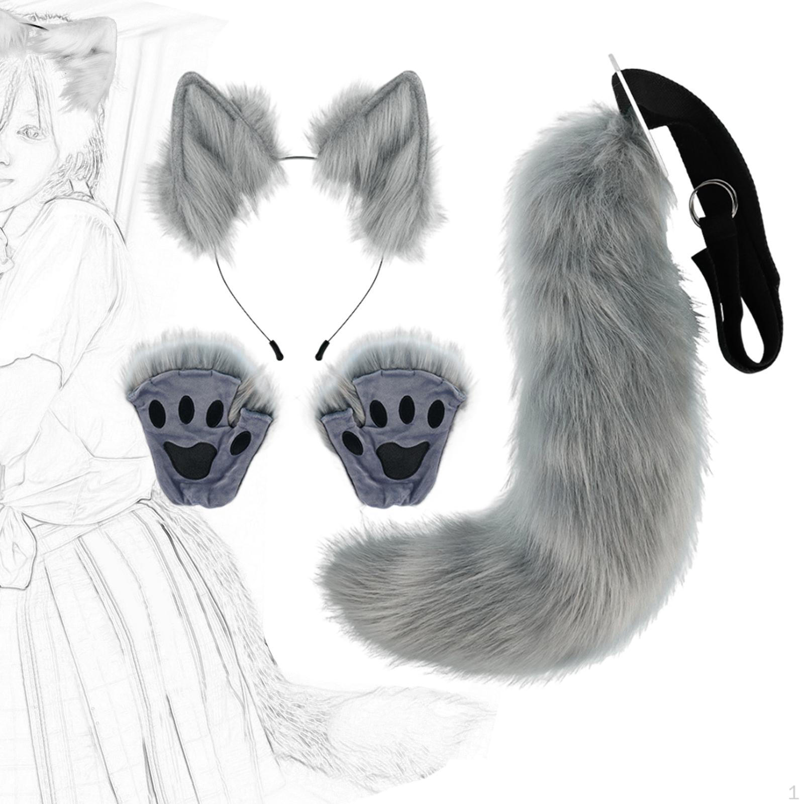 

Набор из ушек и хвоста для животных, длинные кошачьи уши для вечеринок в ночном клубе серый