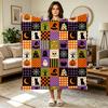 Halloween Patchwork Flannel Blanket, Retro Checkered Pumpkin Black Cat Throw, Cartoon Ghost Witch Home Decor, Soft Bed Cover
