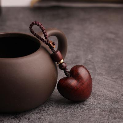 Original Creative Simple Rosewood Red Love Woman Mobile Phone Chain Hand-Woven Solid Wood Car Key Chain Couple Gifts