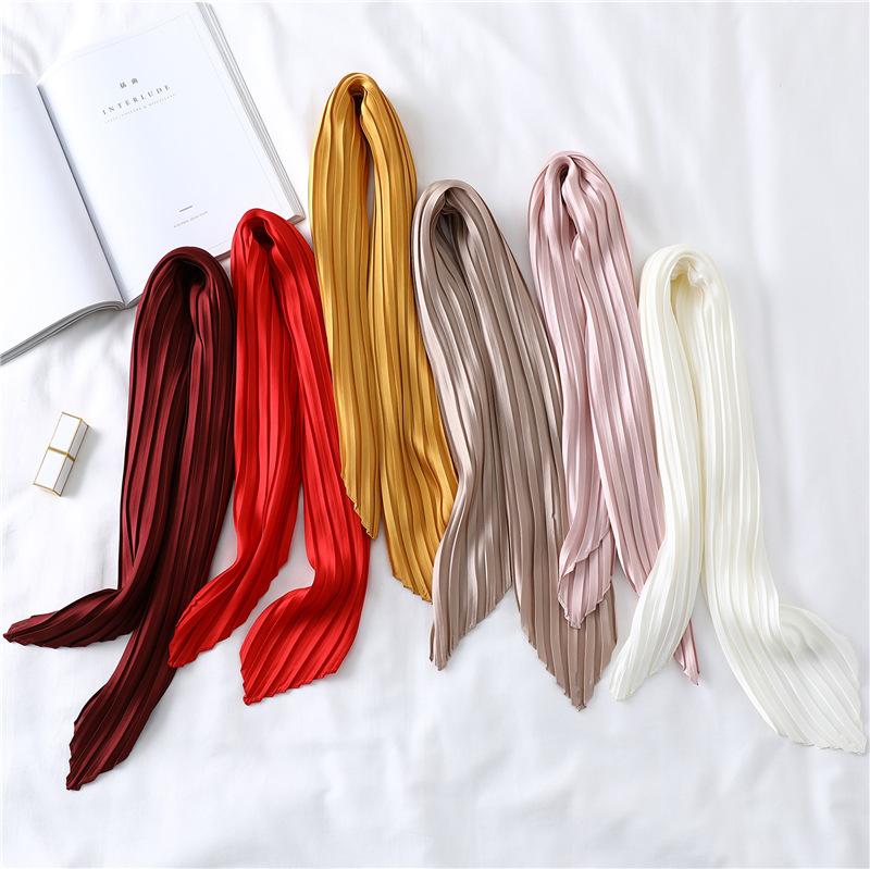 Simple Solid Color Versatile Small Scarf, Pleated Square Scarf, Women'S Season Decoration, Collar Scarf, Pressed Satin Imitation Silk