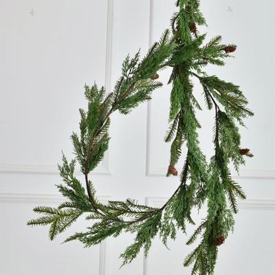 6/9ft Handmade Garland,Artificial Cedar Needles Green Seasonal Garland For TV Cabinet Winter Holiday Indoor Outdoor Decoration