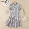 ZANZEA Women Casual Round Neck Summer Floral Print Short Sleeve Dress