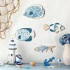 4PCS Mediterranean Wood Fish Wall Hanging Ornaments Wooden Fish Sculpture Decorations Coastal Beach Wall Hangings Ornaments