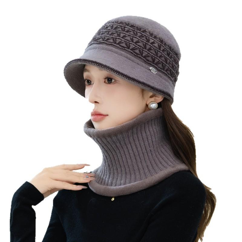 Hats for Women In FallSeason and ColdSeason Styleable Cold Proof Plus Velvet Pot Hat  Diamond Mark  Prismatic Mother Hat  Versatile Scarf Warm Set