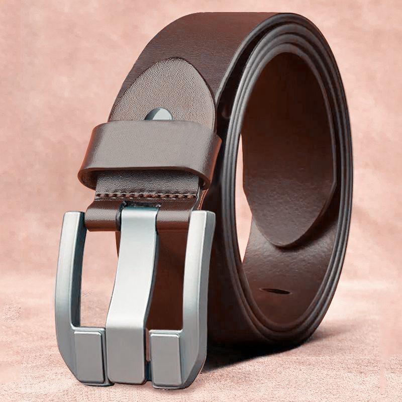 Men's Soft Leather Belt with Alloy Japanese Antique Buckle, Copper Pin