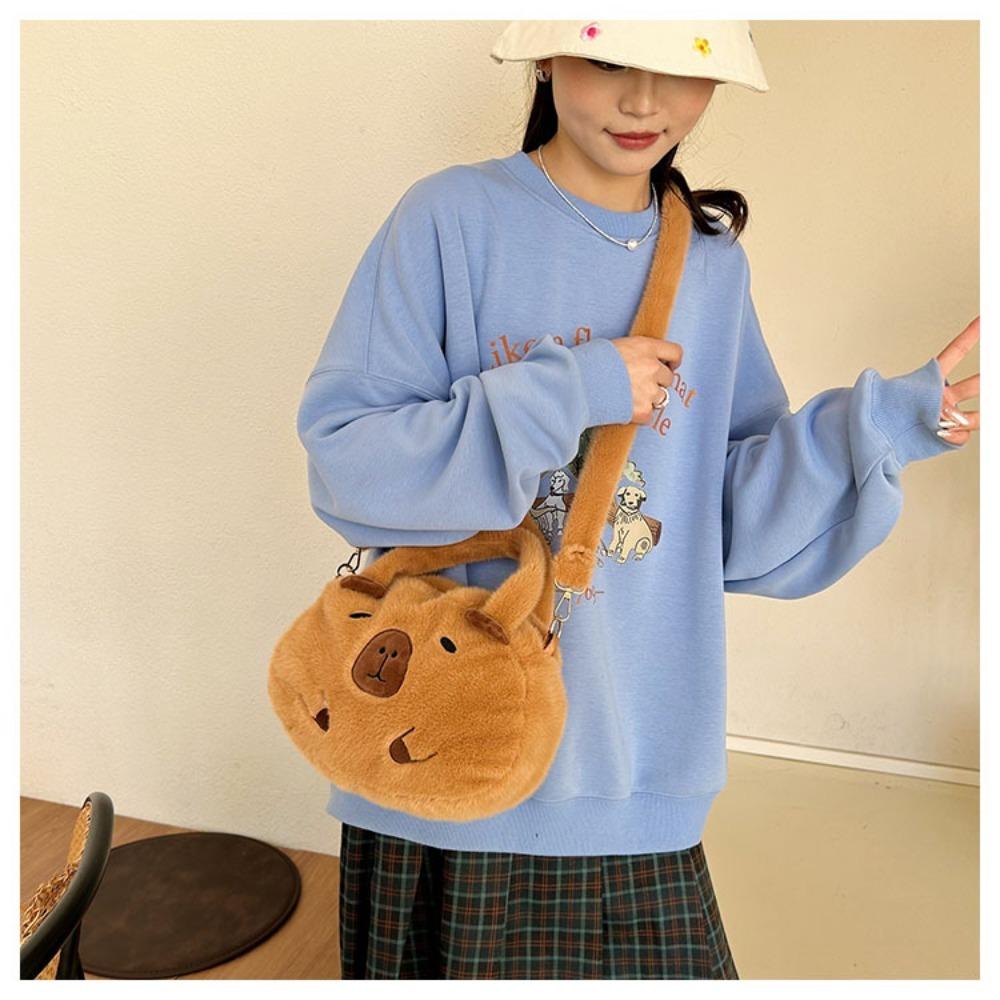 Large Capacity Capybara Handbag Animal Cartoon Capybara Crossbody Bag Fashion Stuffed Cartoon Shoulder Bag Couple