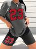 Women's Summer Set Number 23 Print Casual Shorts Set Sports Women's Shirt Shorts 2 Piece Street Wear Set Womens Summer Clothes
