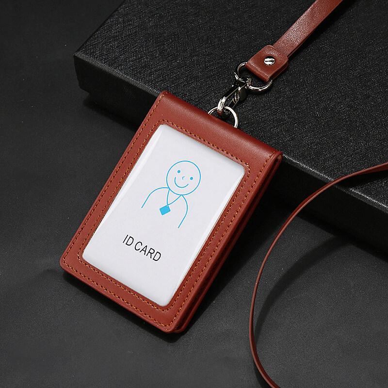 Genuine Leather Badge Holder Business Work Card with PU Lanyard ID Chest Card Holders Office Supplies