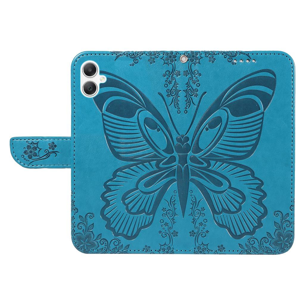 For Samsung Galaxy A07 4G/A06 5G/A06 4G Case Butterfly Pattern PU Leather Folio Flip Phone Cover -  Blue