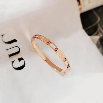 Korean Rhinestone Roman Numeral Titanium Steel 18K Rose Gold Bracelet for Women Fashion Jewelry