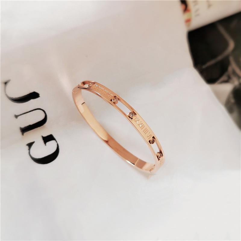 Korean Rhinestone Roman Numeral Titanium Steel 18K Rose Gold Bracelet for Women Fashion Jewelry розового золота