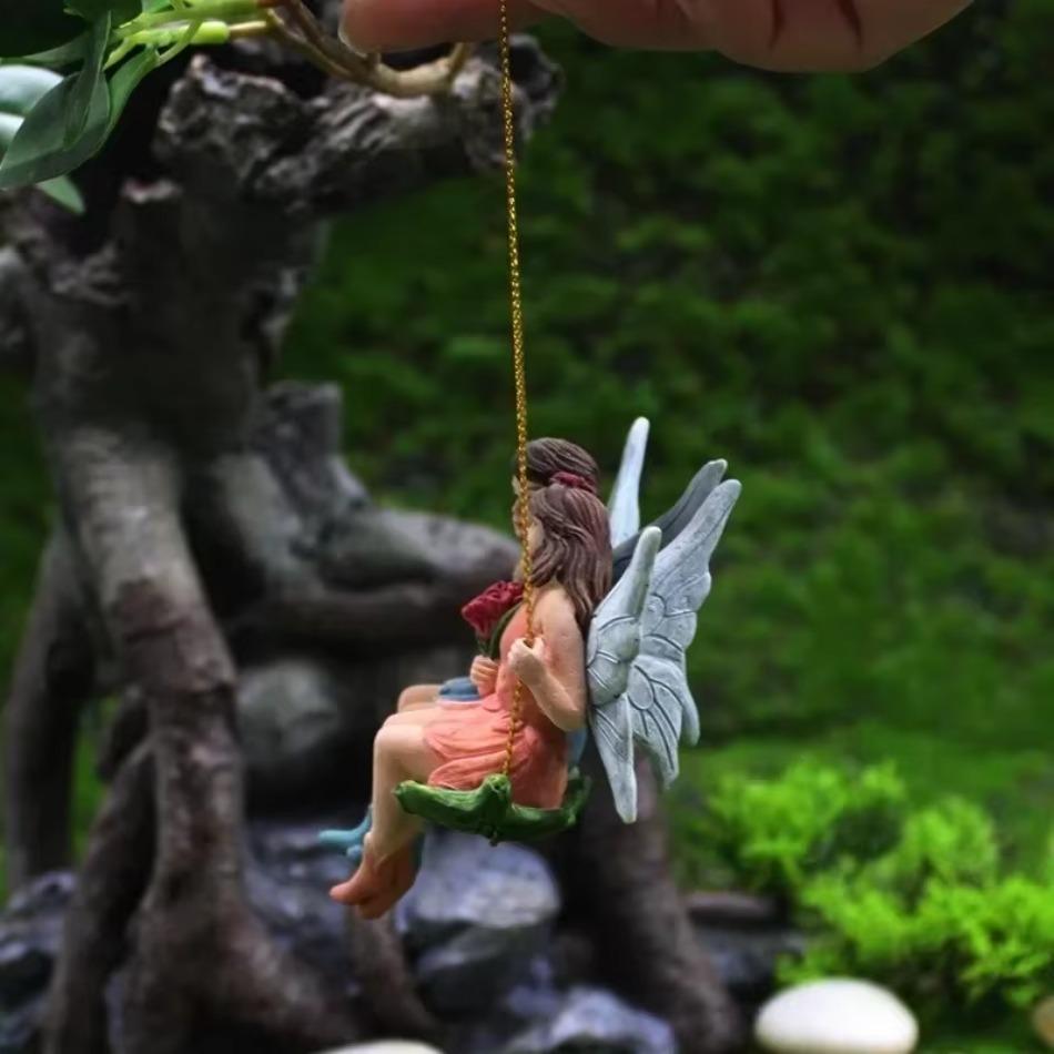 1 Pcs Hot Sell Romantic Couple Figurines Swing Flower Fairy Garden Micro Landscape Pendant Resin Craft Creative Scene Deco