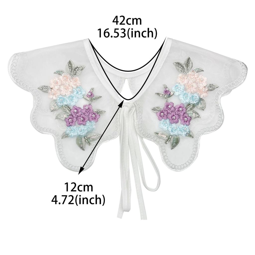 Women Embroidery Fake Collars Cape Scarf Female Blouse Tops Bead False Collar Shawl Neckwear Shirt Detachable Collars Fuax Cols