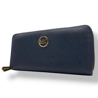 Used Purse / Zip Around Zip Around Long walletPurse Navy/gold Leather Women