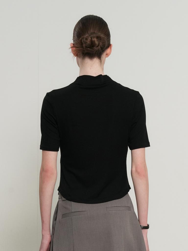 GENERALIDEA Acetate Mock Neck Short Sleeve T-Shirt [Black] / Gf1Lts501