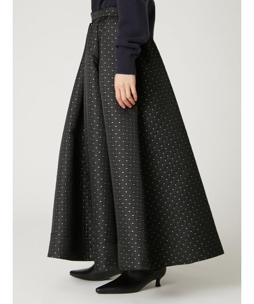 Lame Matelasse Tuck Flare Skirt FWFS261008BLK1