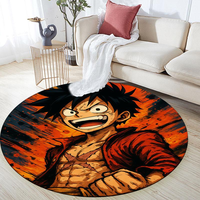 One Piece Anime Epic Illustration,Round Area Rug,Carpet Rug for Living Room Bedroom Sofa Playroom Decor,Non-slip Floor Mat