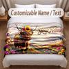 Highland Cow Theme Soft Blanket Personalized Custom Name Text Print Warm Blanket Home Sofa Bedroom Decor