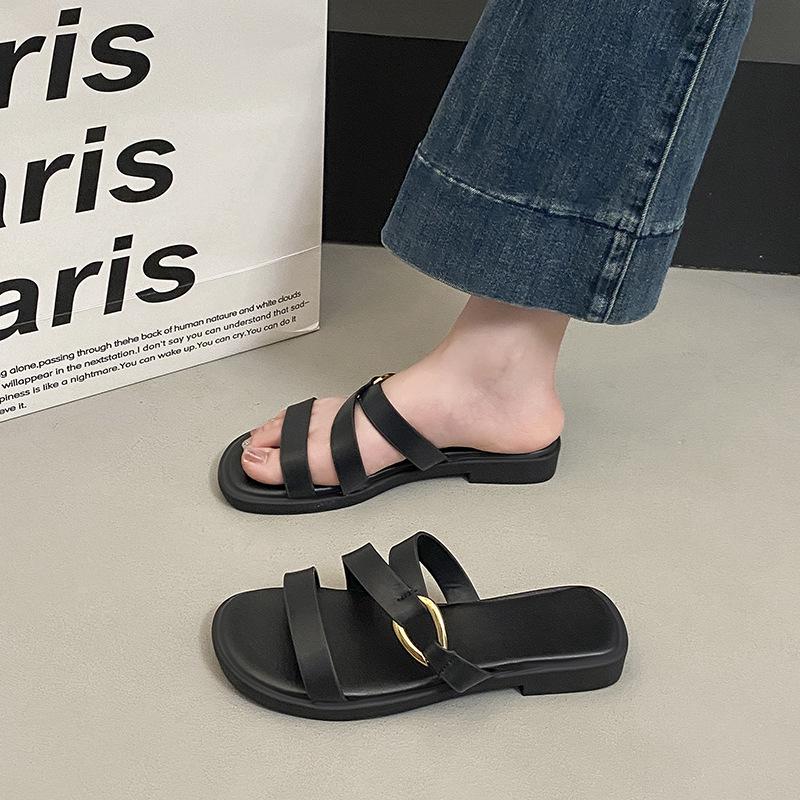 

Fashion casual word with flat bottom women s slippers summer wear new beautiful sandals women 39 чёрный