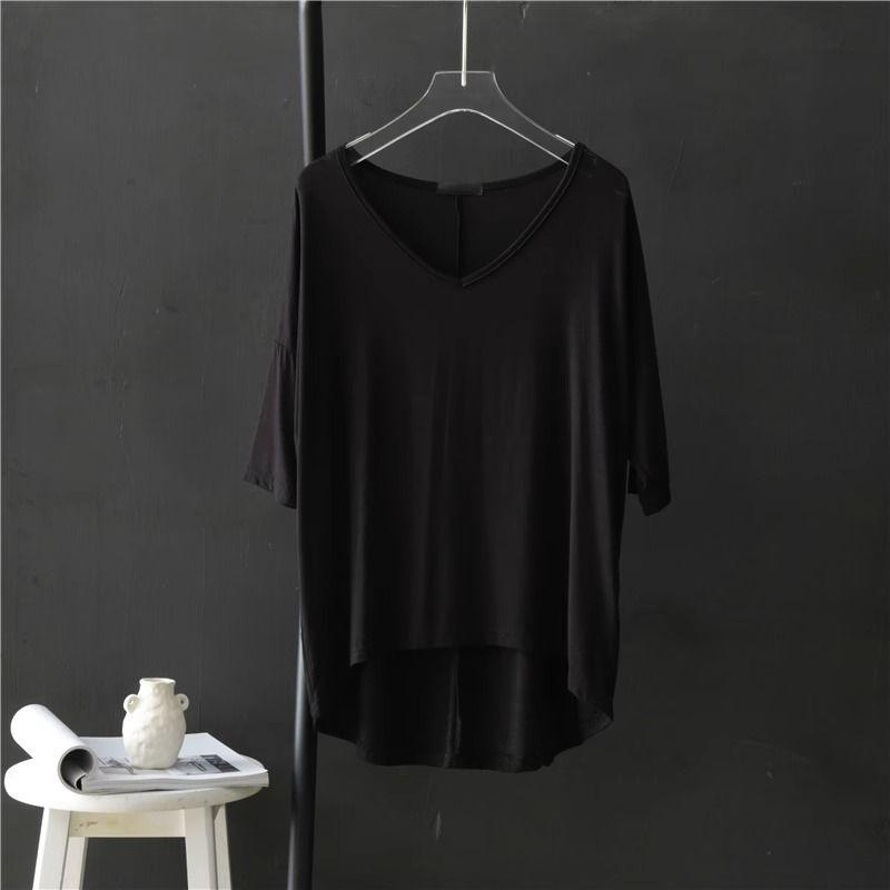 V-neck Undershirt Women's Five Quarter Sleeved T-shirt Summer Thin Plus Size Loose Sleepwear Mid Sleeved Korean Top