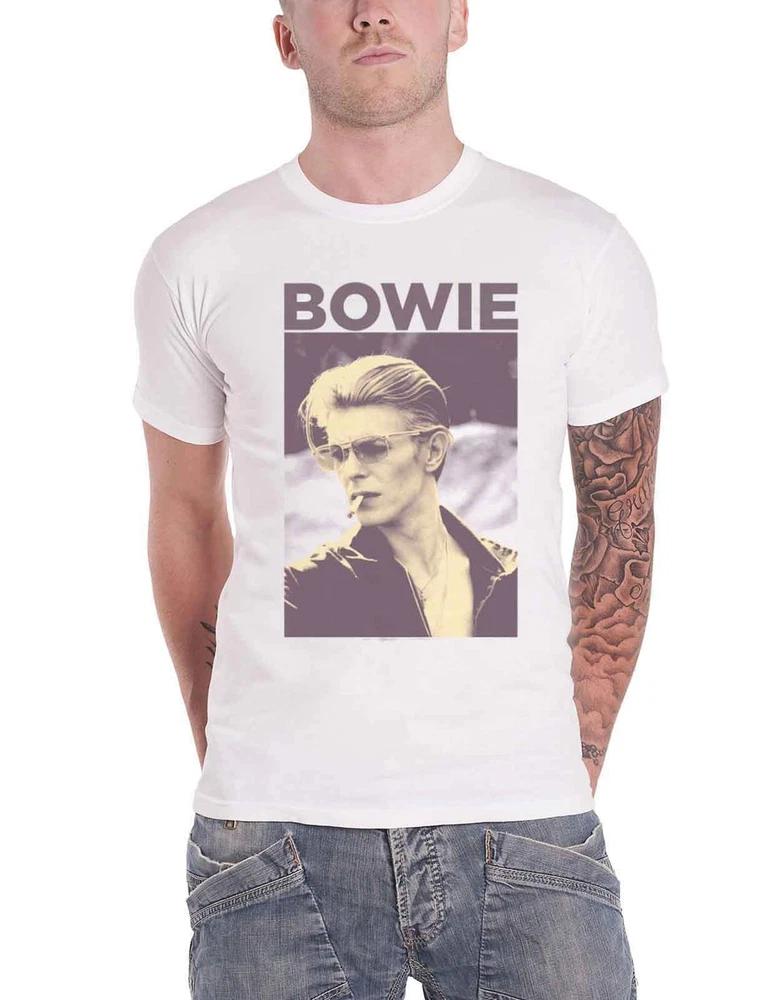 David Bowie T Shirt Vintage Retro Smoking Pose Logo Official Mens New White XL