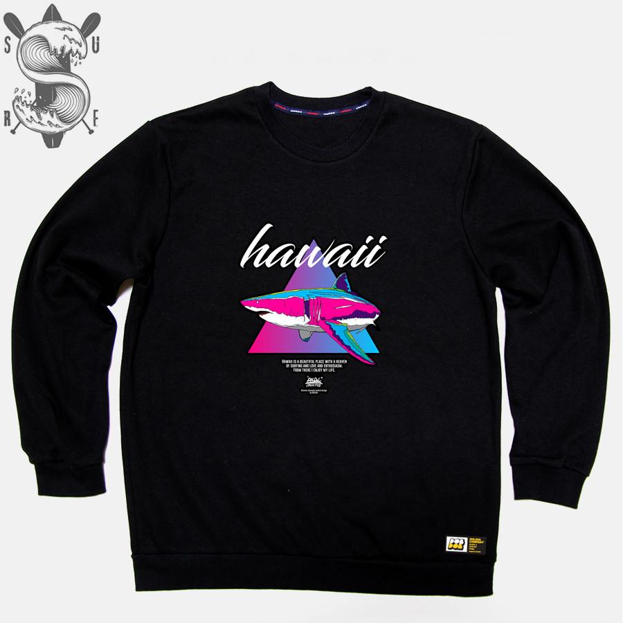 DOLDOL Shark Dog_Mtm-142 Shark Dog Surfing Hawaii Character Graphic Graffiti Design Sweatshirt Long Sleeve