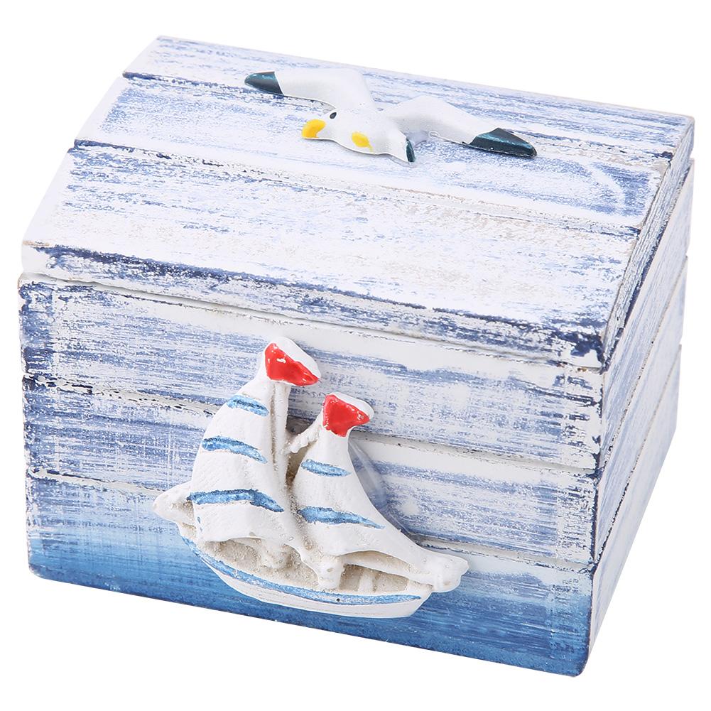 

Mediterranean Style Wooden Jewelry Candy Box Portable Small Storage Case(sail)