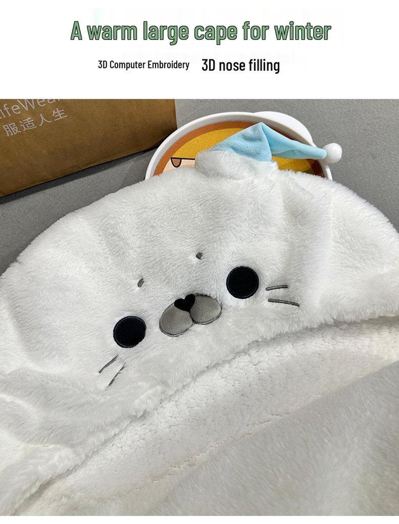 Adorable Seal Cape: Soft Hooded Cloak for Girls and Boys, Thick Winter Shawl for Dorm or Bedroom