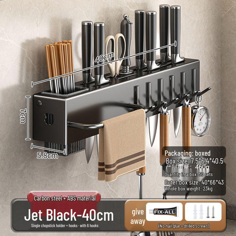 Suport de perete fără găuri pentru cuțite și ustensile cu suport pentru bețișoare