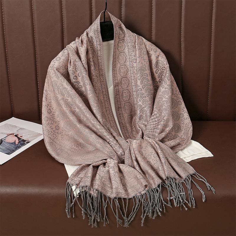 Ethnic Style Scarf Shawl Winter Imitation Cashmere Warm Fringed Jacquard Extra Long Air Conditioner Shawl Women'S Scarf