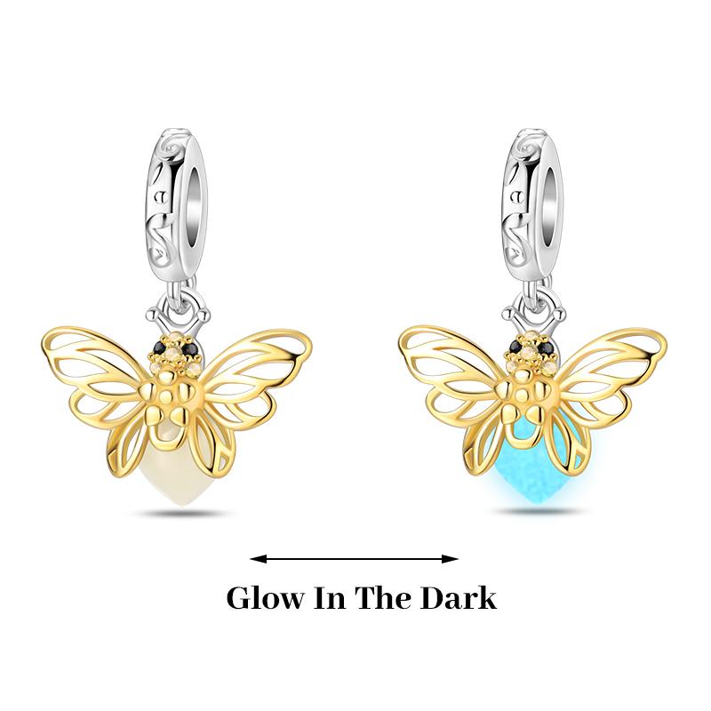 925 Silver Plated Fireflies Butterfly Stars Luminous Charms Beads Fit 3mm 925 Original Bracelets DIY Jewelry Gift