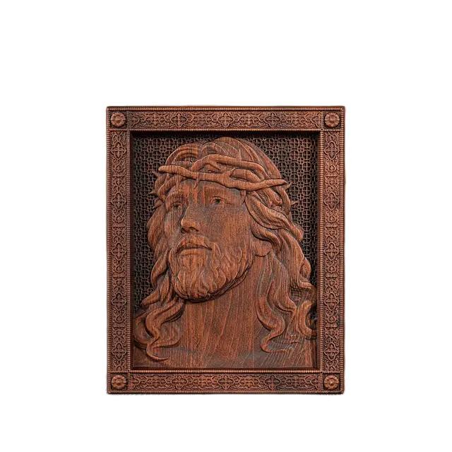 

Терновый венец Иисуса, резьба по дереву, христианская фигурка, католический святой, настенный декор Иисуса Христа, деревянная икона, религиозный подарок 25cm